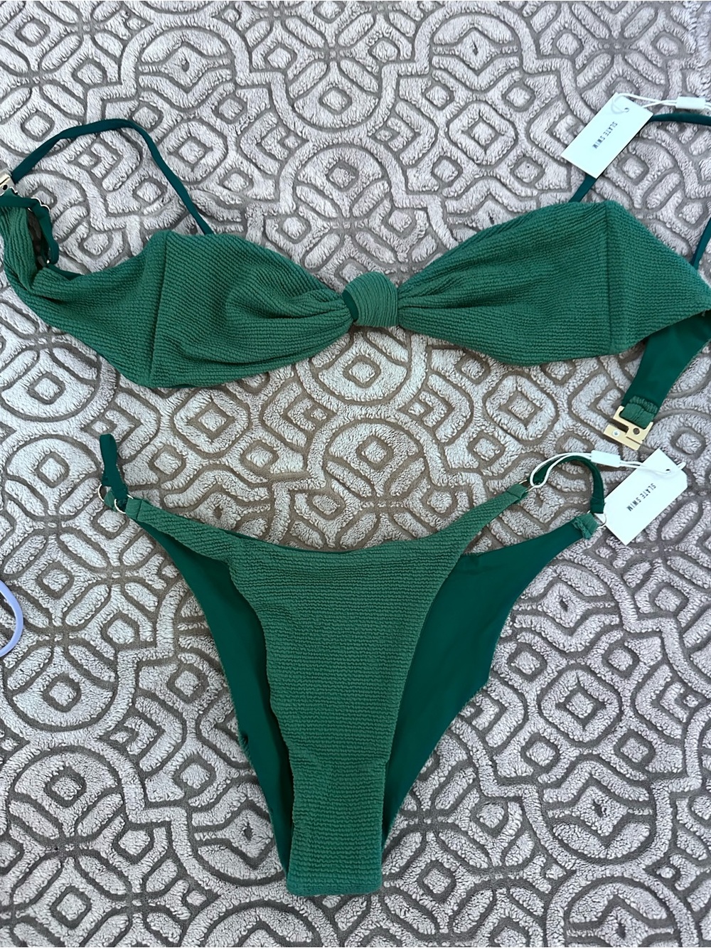Textured Emerald Knot Bandeau Bikini Set